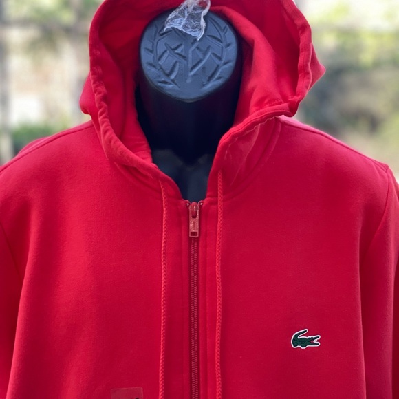 Lacoste Mens Red Cotton Blend Full-Zip Hoodie (Large) - Picture 5 of 9